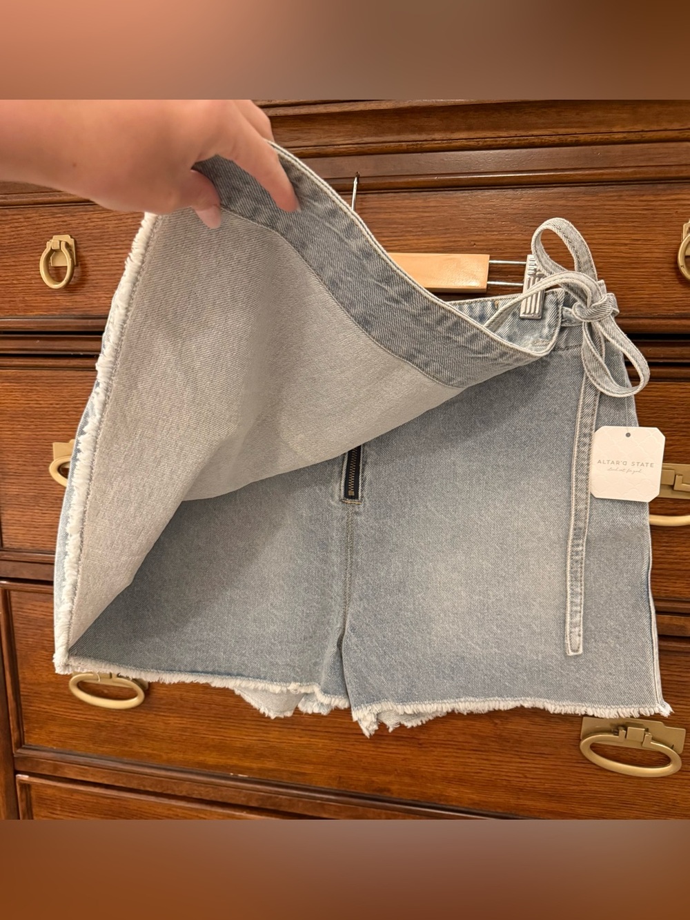 Altard State Light Wash Denim Wrap Mini Skirt - Picture 2 of 5